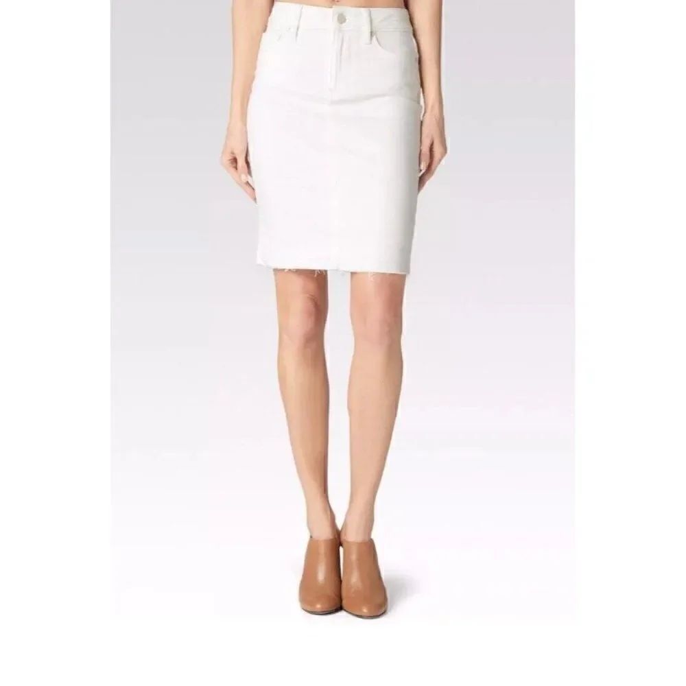 NWT PAIGE SZ 26 RAW HEM PENCIL DEIRDRE STRETCH DENIM SKIRT , BONE WHITE , $169
